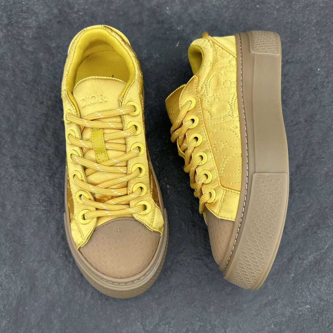 Yellow Oblique Print Cotton Sneakers - Gallery Image 4 - Detailed View