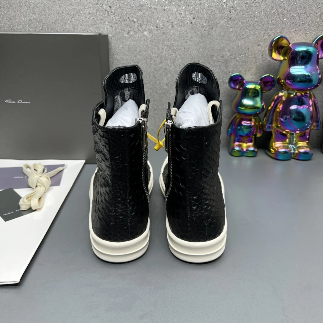 Rick Owens High-Top Embossed Leather Sneakers Black - Gallery Image 8 - Detailed View