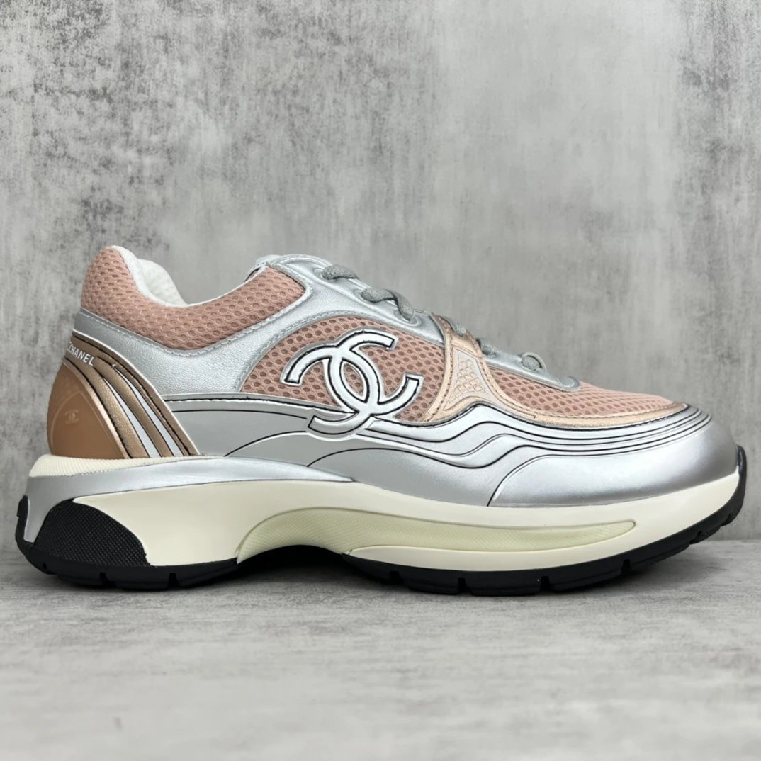 Resort Mesh Leather Sneakers Silver Rose Gold - Gallery Image 6 - Detailed View
