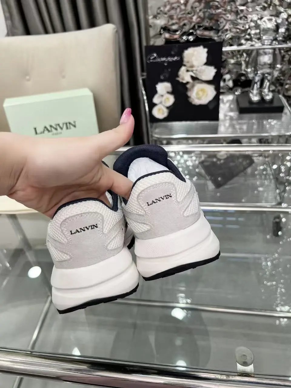 Lanvin Clay Sneakers White Black - Gallery Image 5 - Detailed View