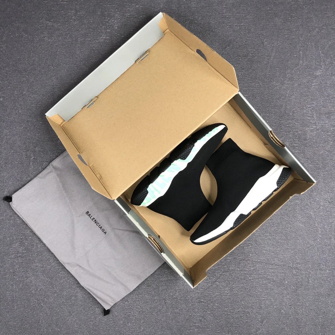 Unisex Knit Sock Sneakers with TPU Sole in Jet Black Mint - Gallery Image 2 - Detailed View