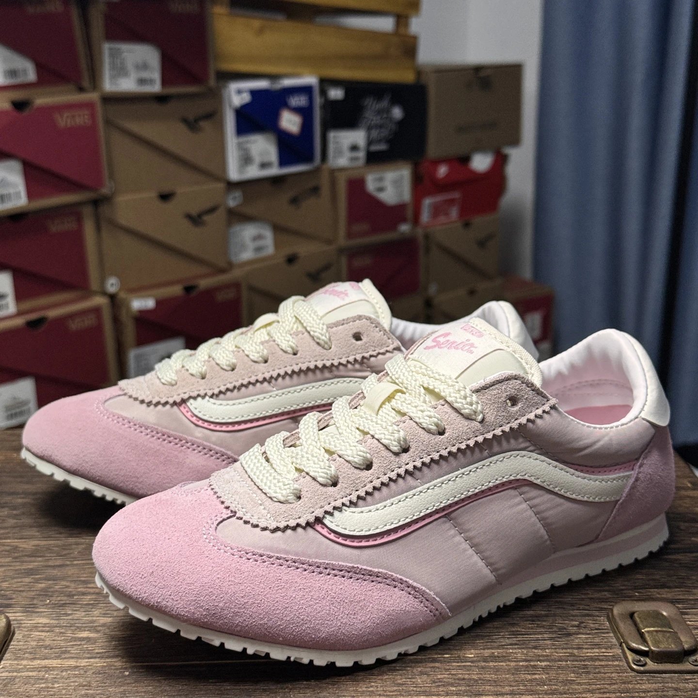 Retro Suede Nylon Low Sneakers Blush Pink - Gallery Image 1 - Detailed View