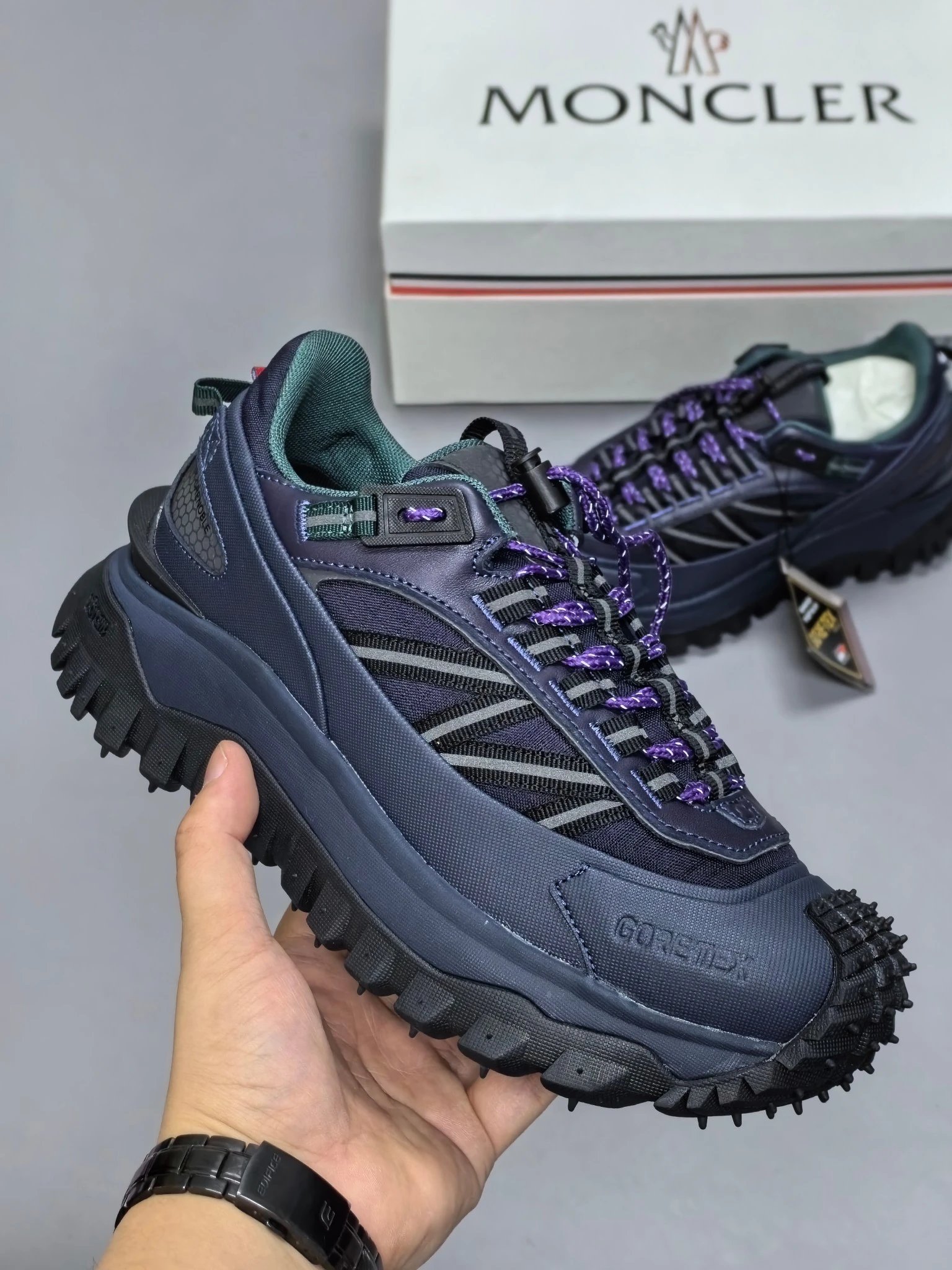 Moncler Trailgrip GTX Rubber Sneakers Navy blue - Gallery Image 2 - Detailed View