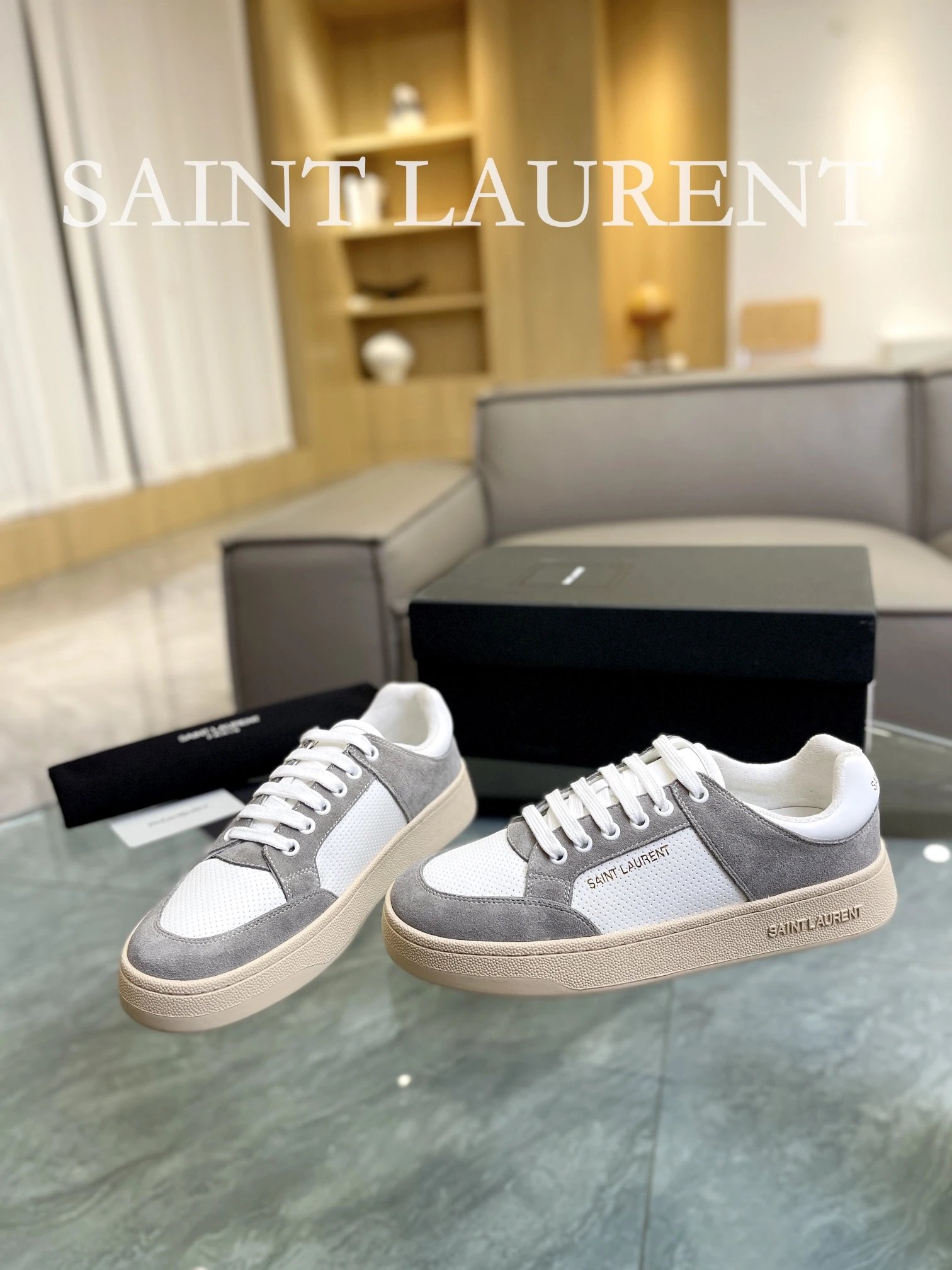 Saint Laurent Perforated Sneakers Grey - Gallery Image 3 - Detailed View
