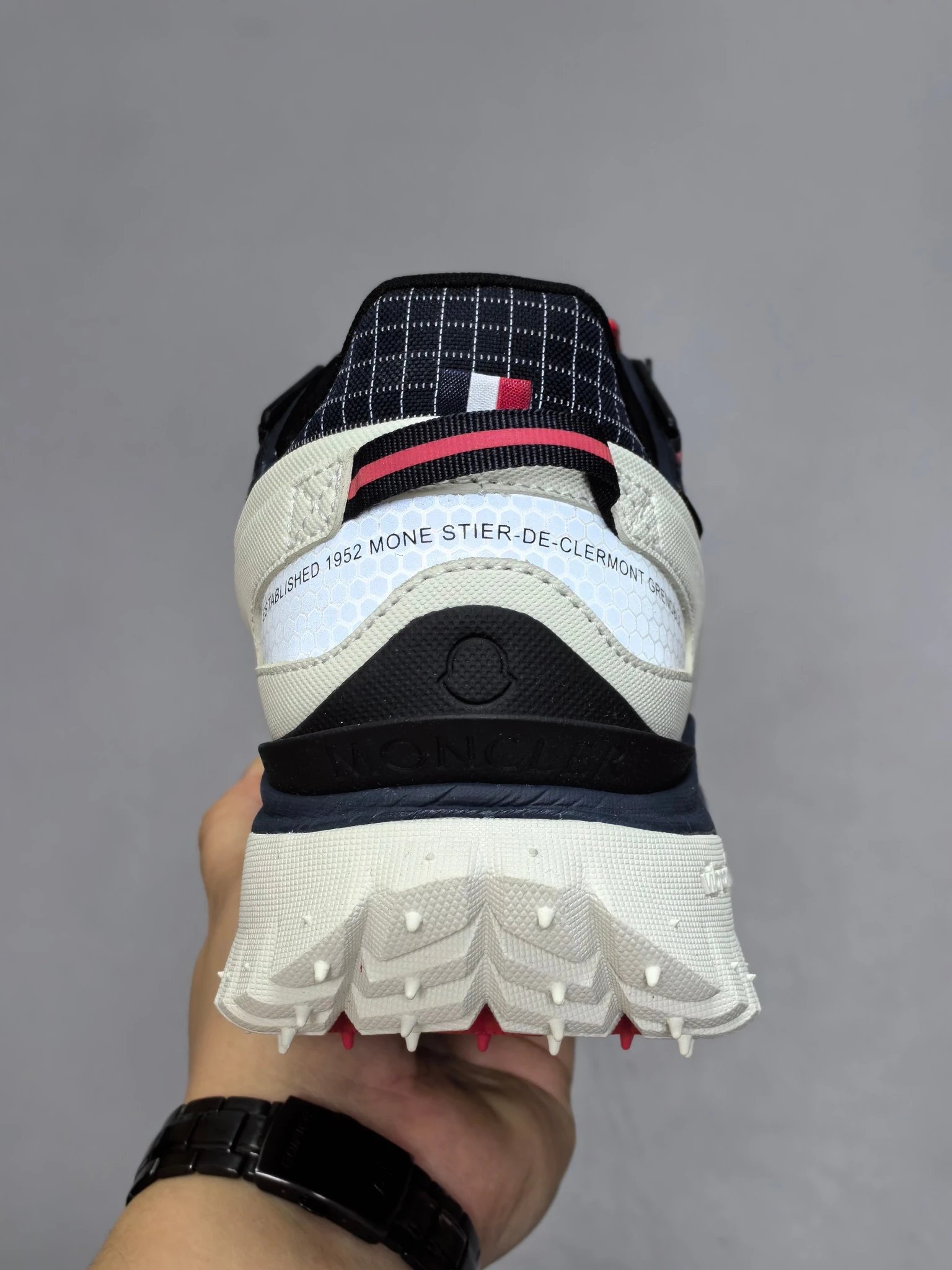 Moncler Trailgrip GTX Rubber White Black Sneakers Red Stripes - Gallery Image 5 - Detailed View
