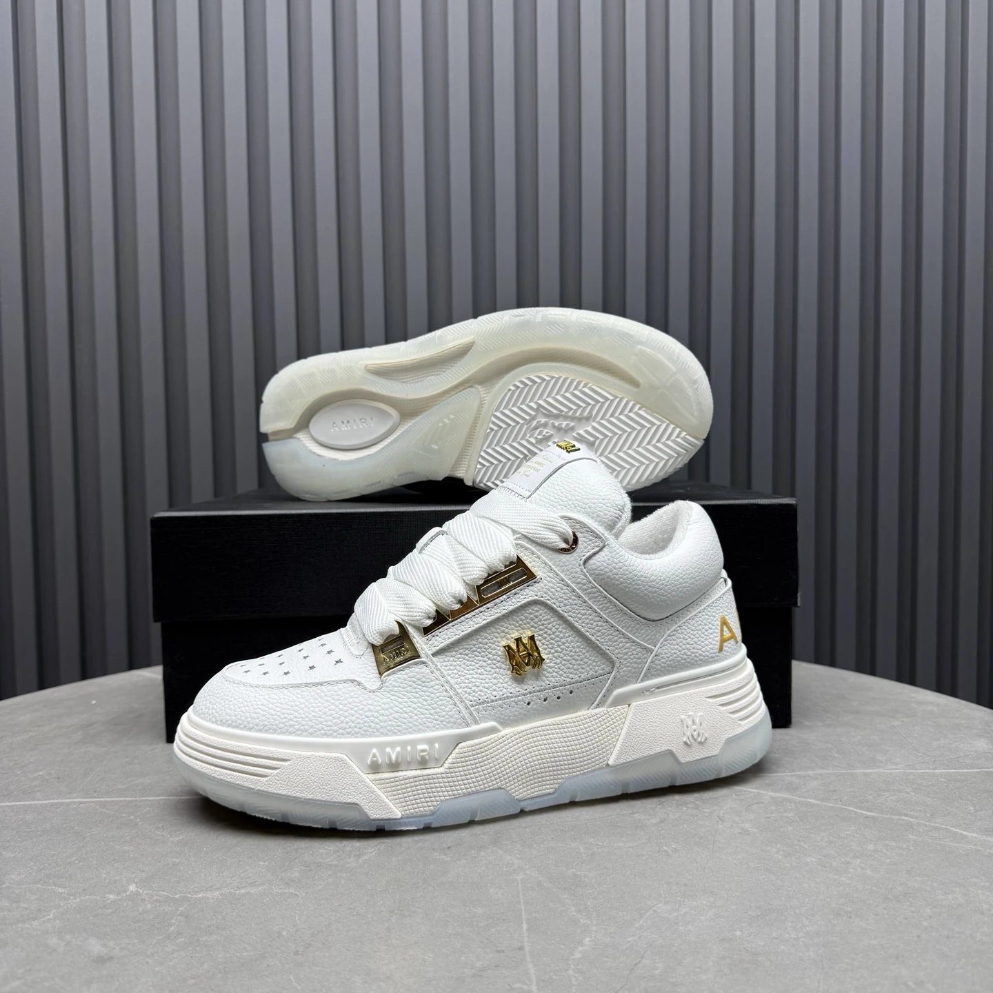 Low Top Leather Skate Shoes Gold Accent Ivory - Gallery Image 9 - Detailed View