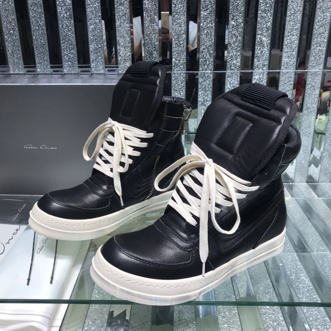 Rick Owens Geobasket Triangular High-Top Sneakers Black  - Gallery Image 2 - Detailed View