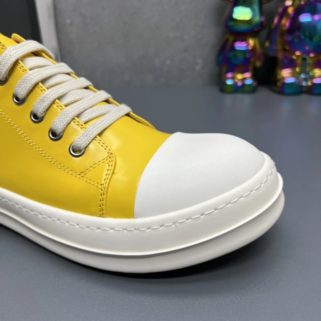 Rick Owens Leather Sneakers Yellow - Gallery Image 2 - Detailed View