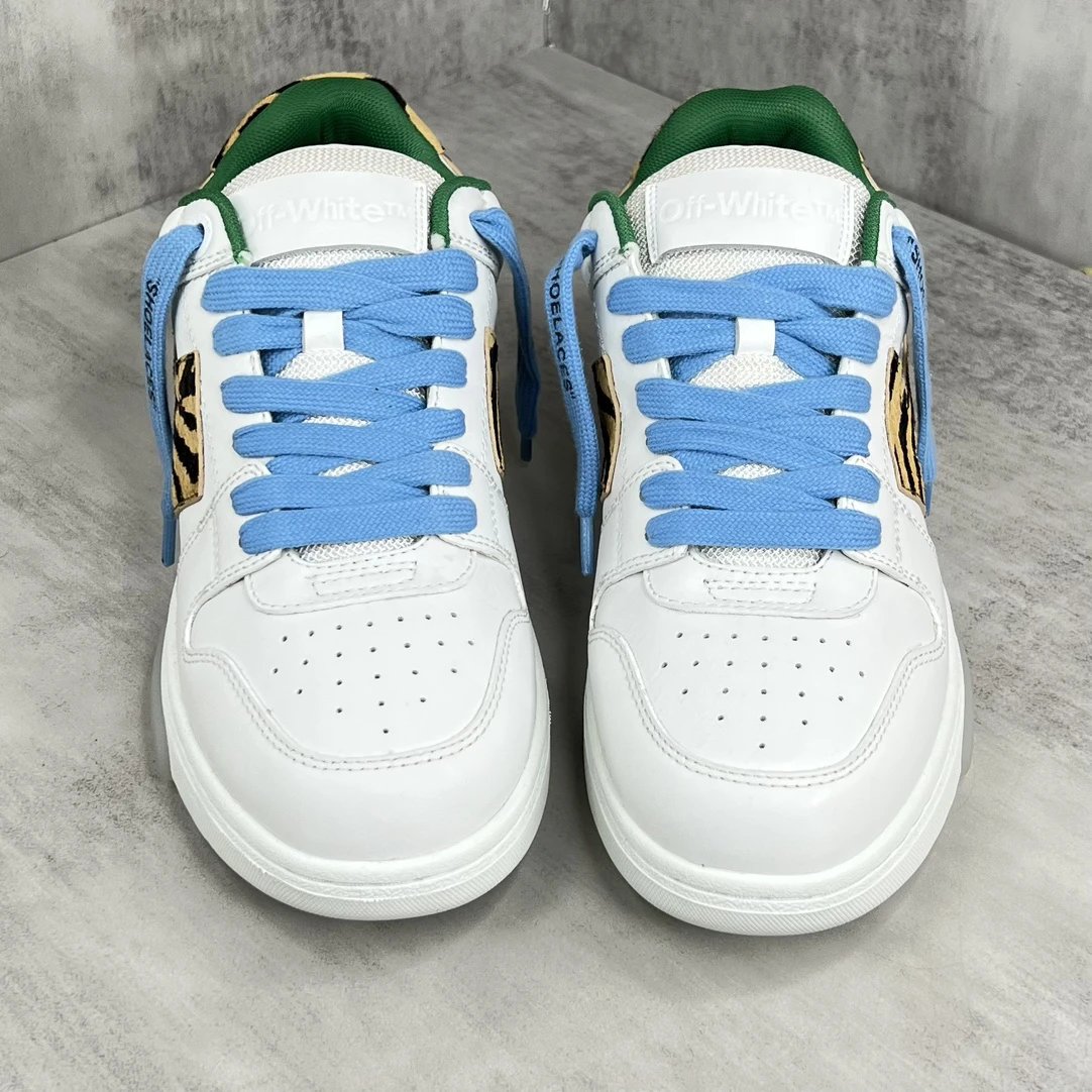 Luxury Leather Low Top Sneakers with Tiger Print in Snow White - Gallery Image 4 - Detailed View