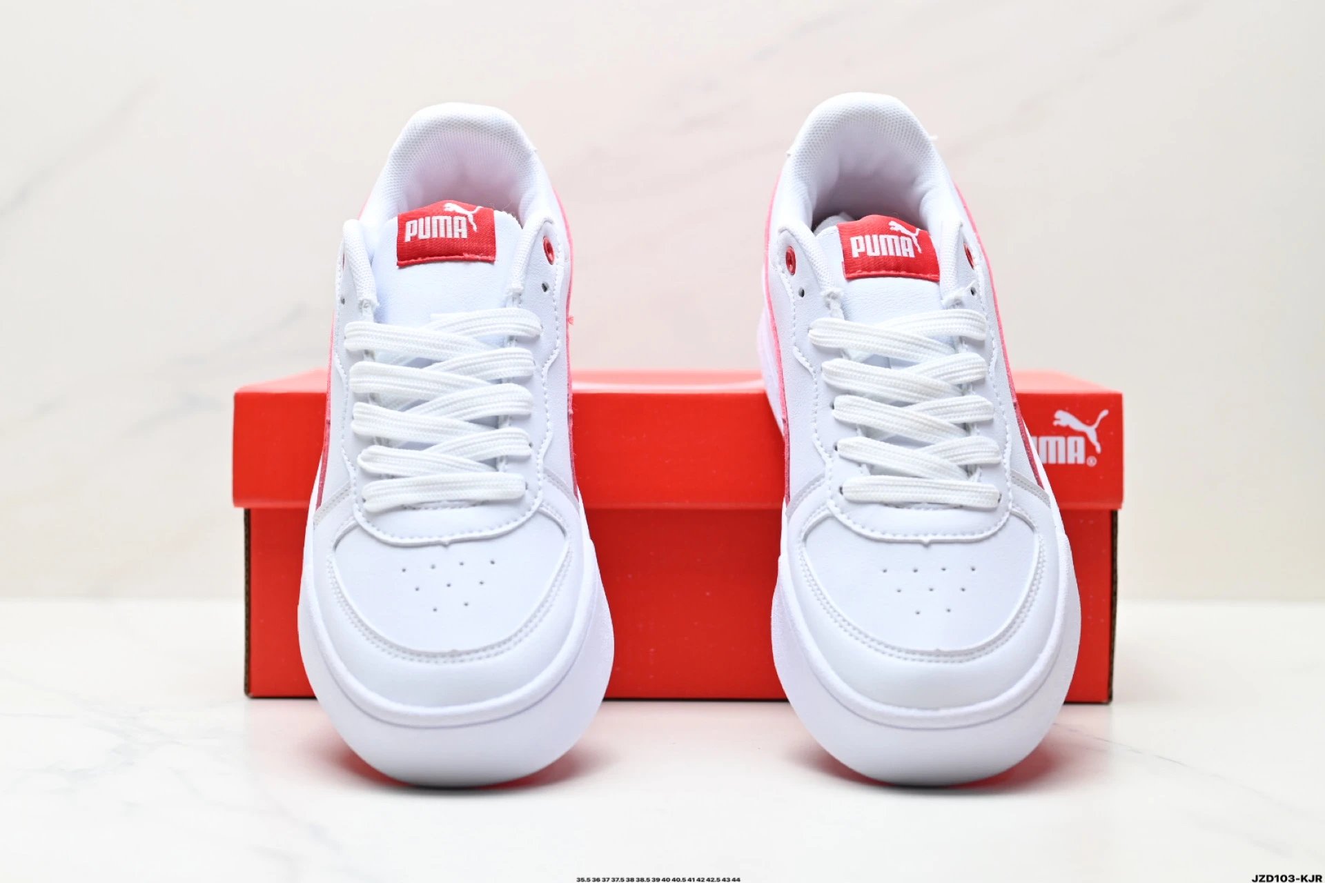 Puma Skye Leather Sneakers White Red - Gallery Image 7 - Detailed View