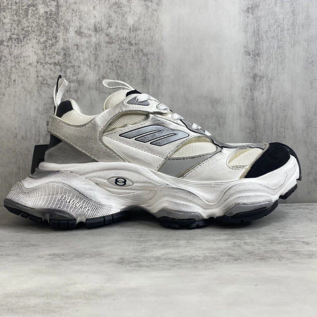 Chunky Retro Mesh Sneakers with Reflective Details in Ivory - Gallery Image 6 - Detailed View