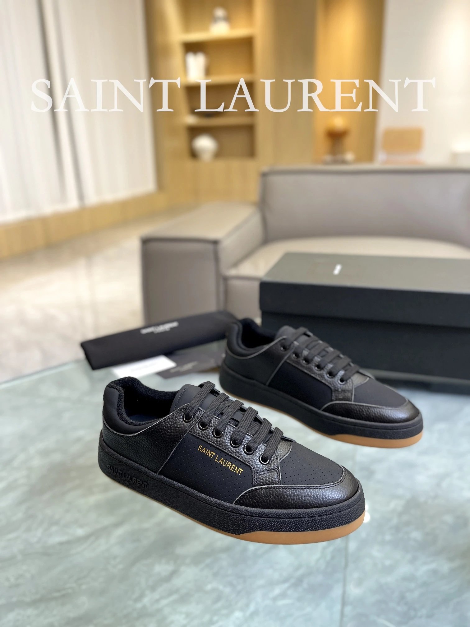 Saint Laurent Leather Sneakers Black - Gallery Image 1 - Detailed View