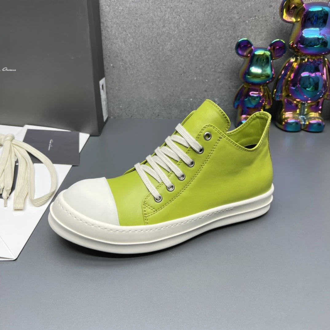 Rick Owens Leather Sneakers Green - Gallery Image 7 - Detailed View