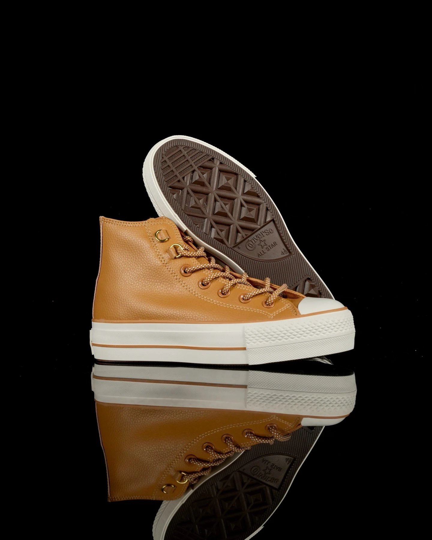 Platform Leather High Top Sneakers Caramel Brown - Gallery Image 5 - Detailed View