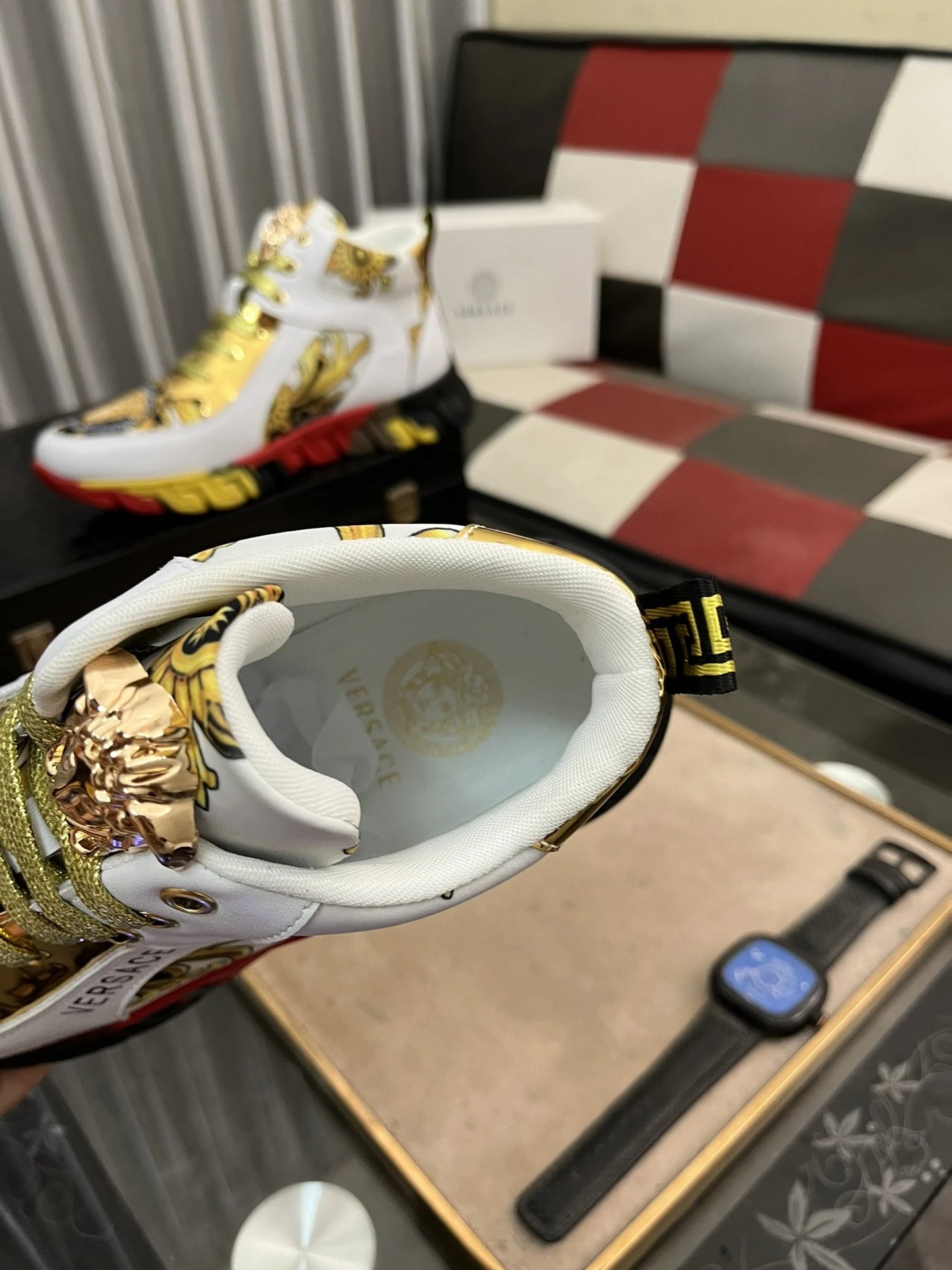 Luxury Leather High Top Sneakers Baroque Gold - Gallery Image 8 - Detailed View