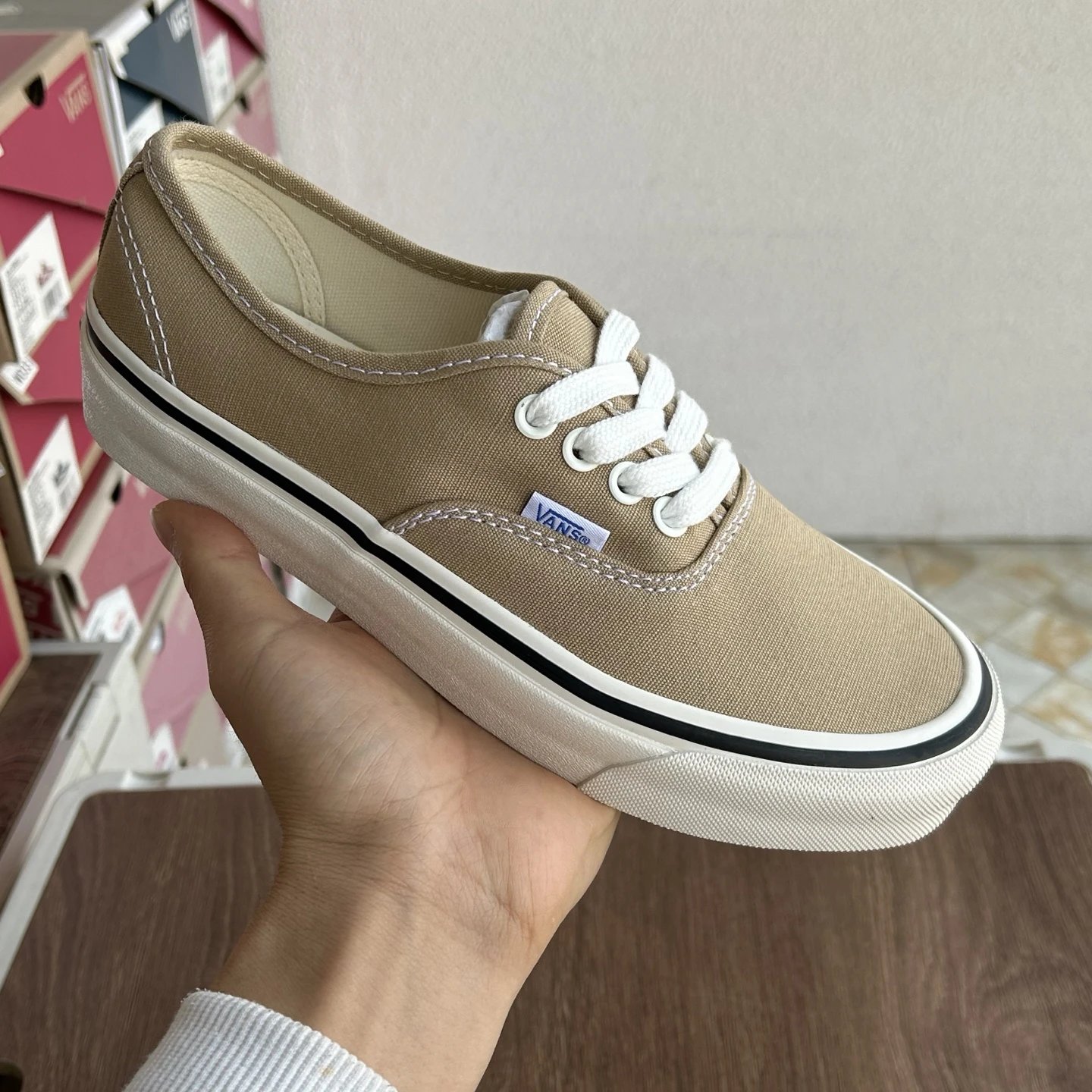 Authentic Low Top Canvas Sneakers Beige Latte - Gallery Image 7 - Detailed View