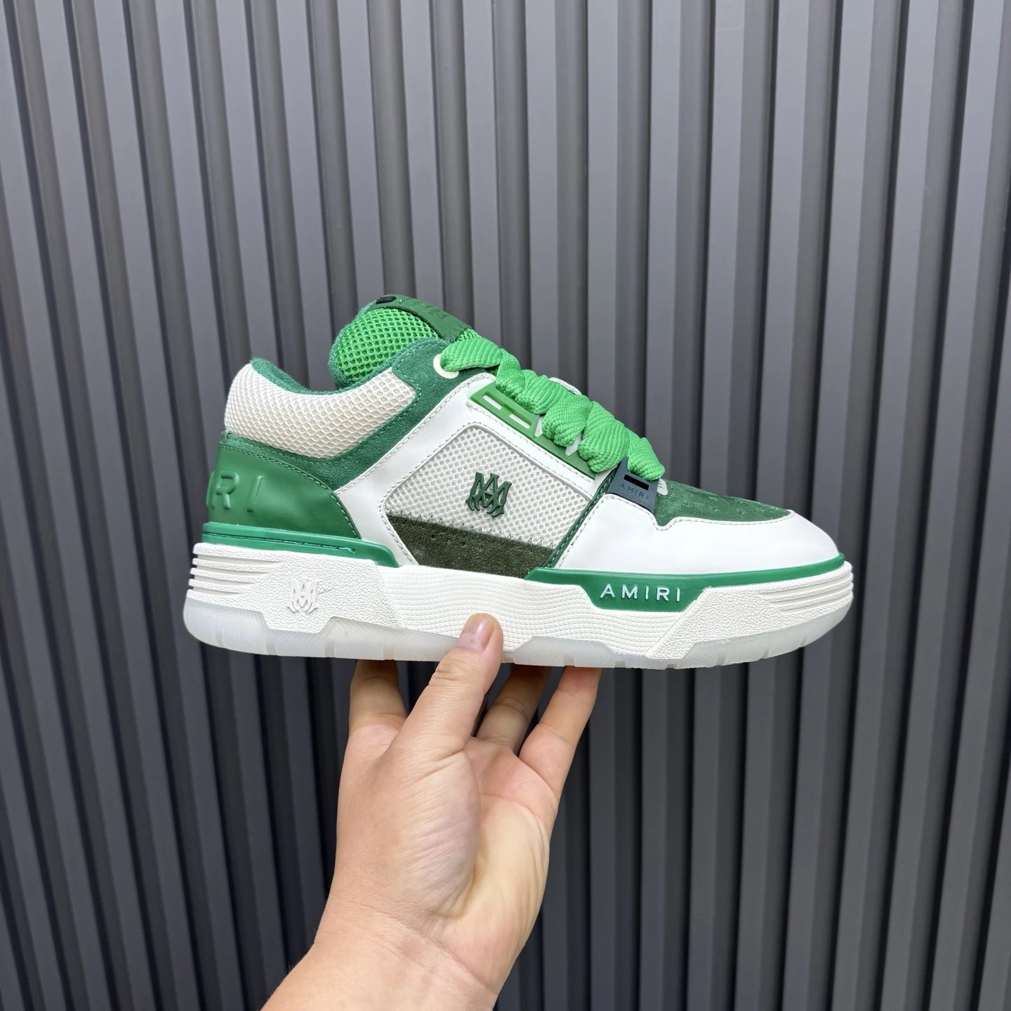 Luxury Low Top Leather Mesh Skate Sneakers Emerald Green - Gallery Image 2 - Detailed View