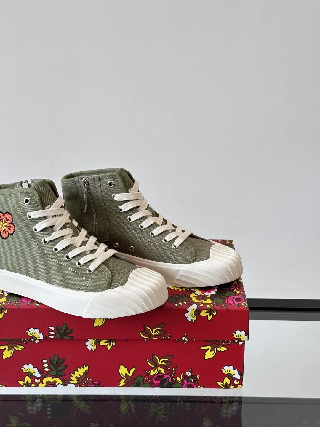Kenzo Canvas High Sneakers Olive Green - Gallery Image 2 - Detailed View