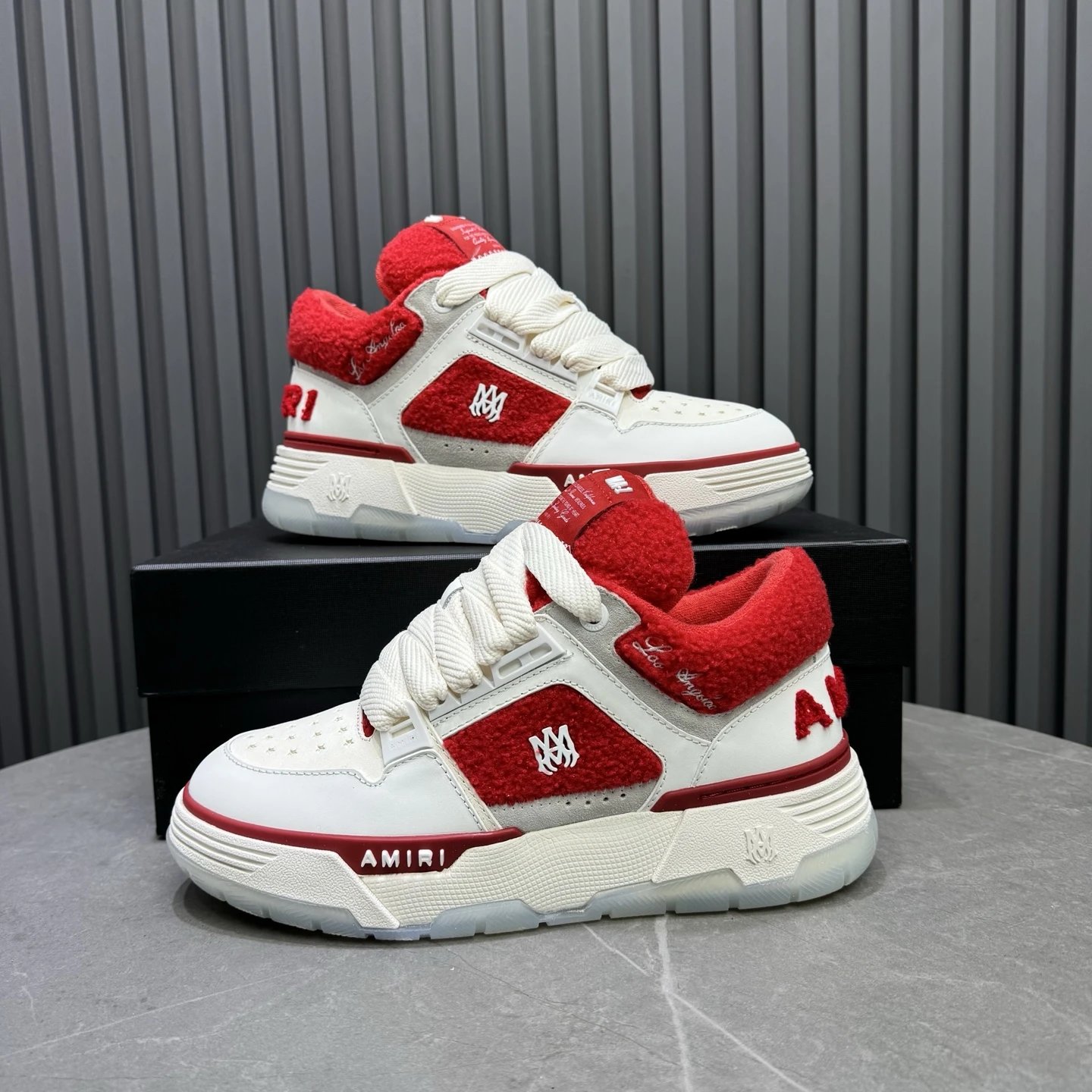 Low Top Leather Sneakers Retro Style Crimson Red - Gallery Image 7 - Detailed View