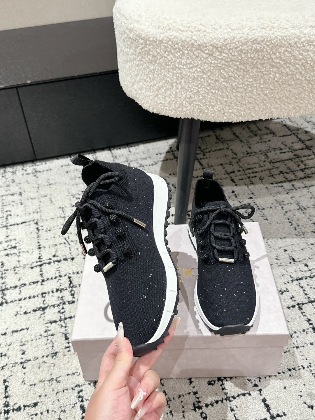 Jimmy Choo Knit Sneakers Black - Gallery Image 4 - Detailed View