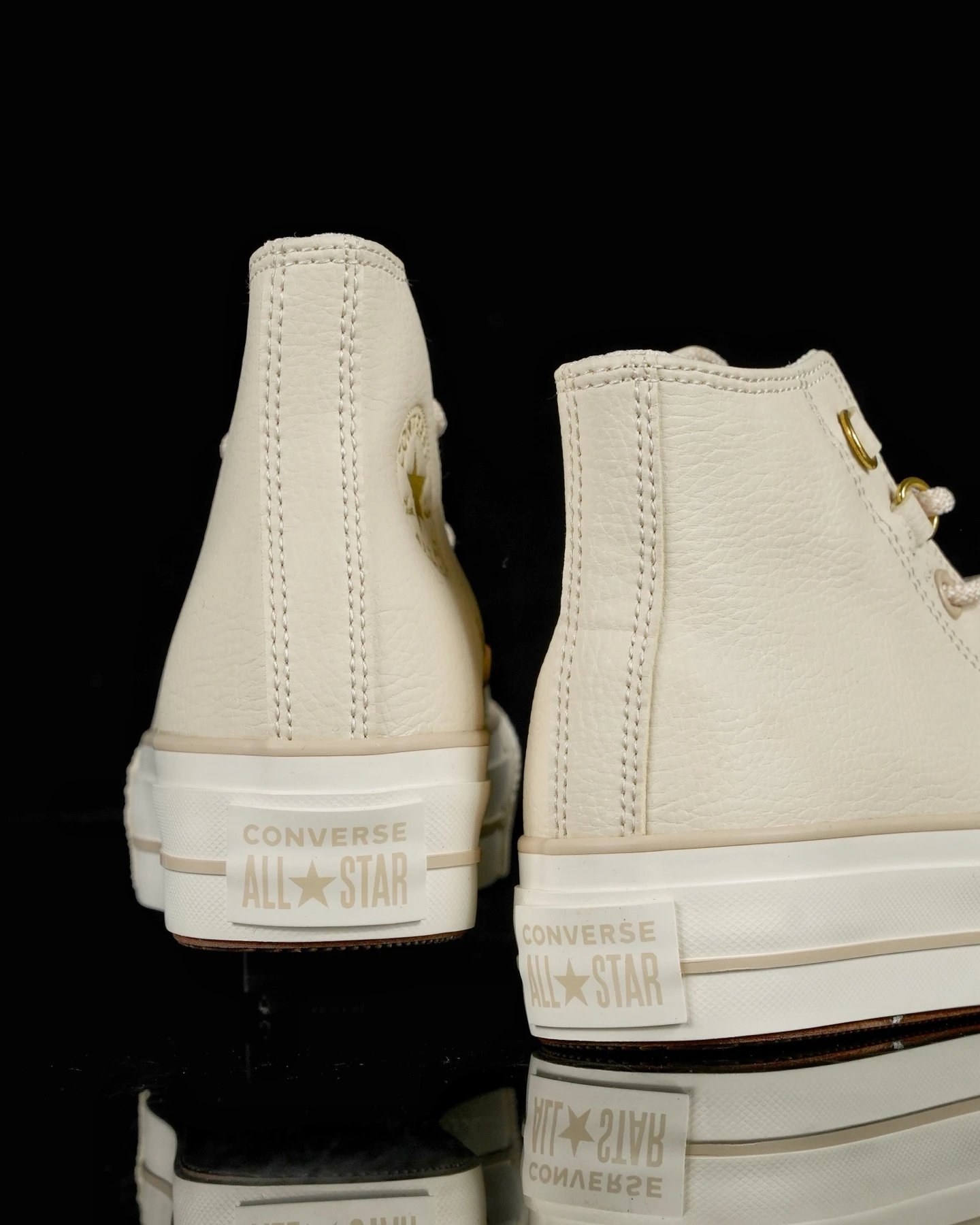 Platform Leather High Top Sneakers Cream Ivory - Gallery Image 8 - Detailed View