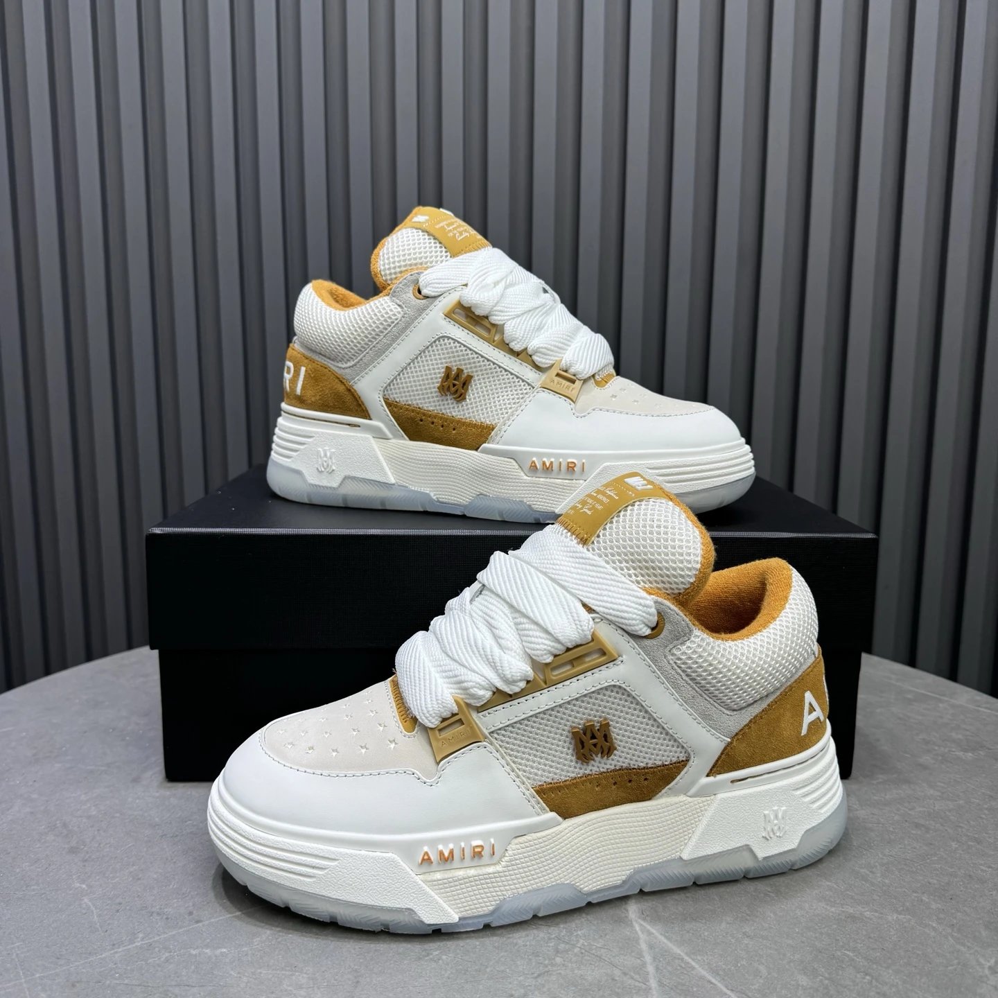 Low Top Leather Mesh Skate Sneakers Amber White - Gallery Image 8 - Detailed View