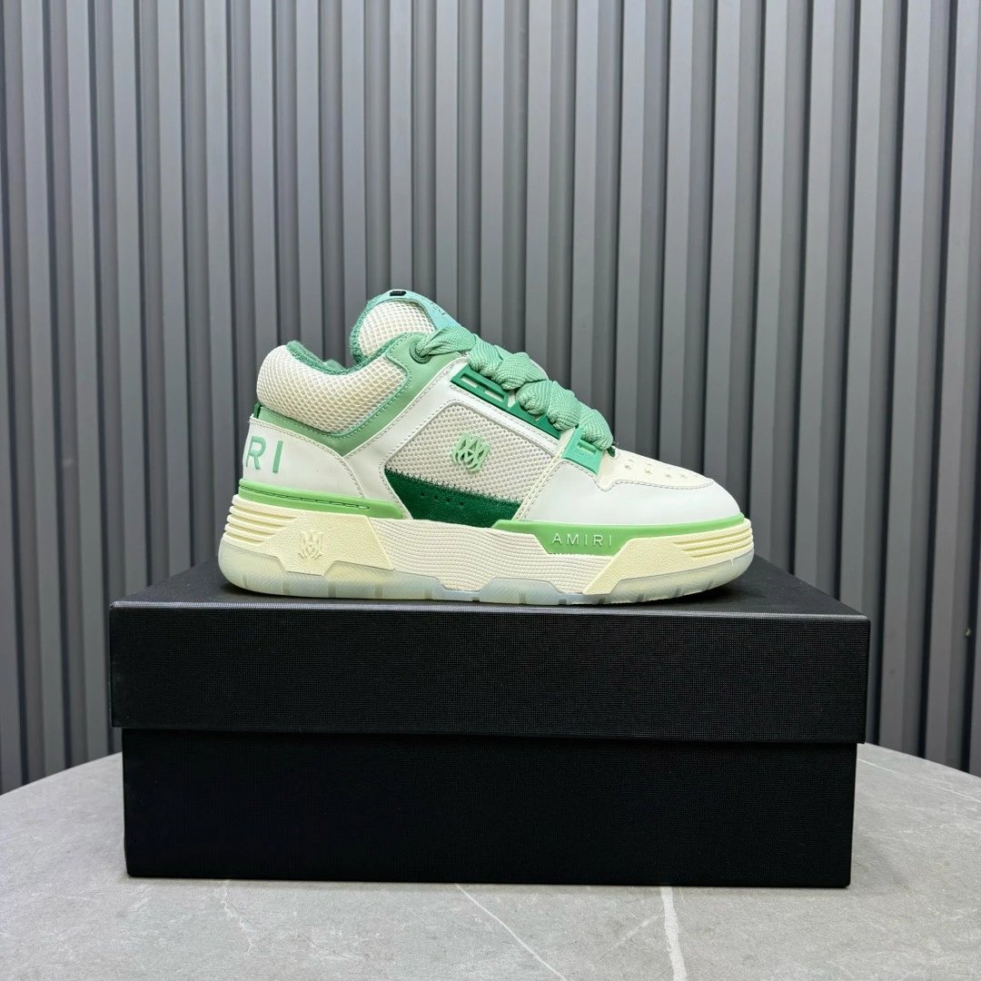 Luxury Low Top Leather Sneakers Mesh Panel Mint Green - Gallery Image 1 - Detailed View