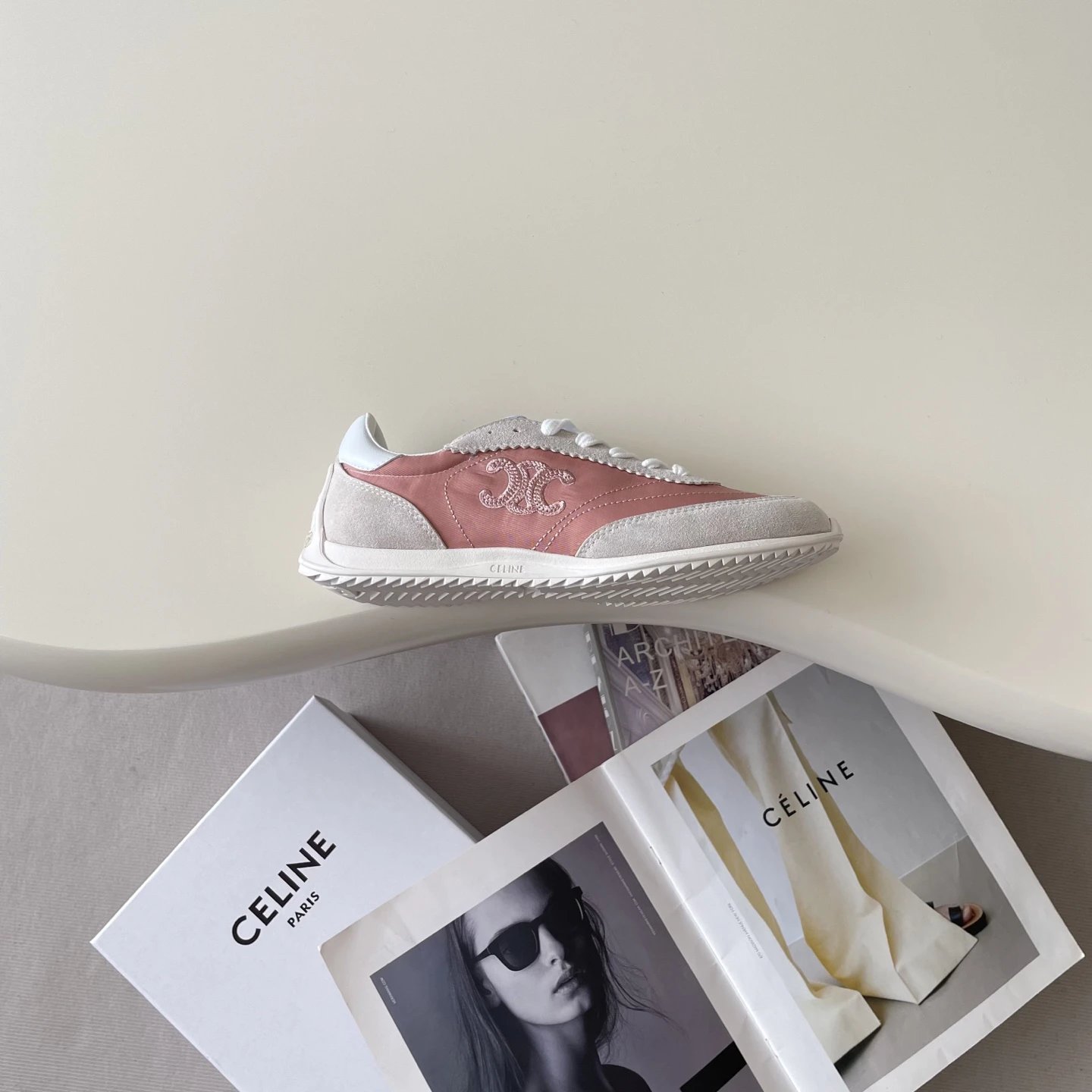 Vintage Suede Leather Racer Sneakers Women Blush Pink - Gallery Image 6 - Detailed View