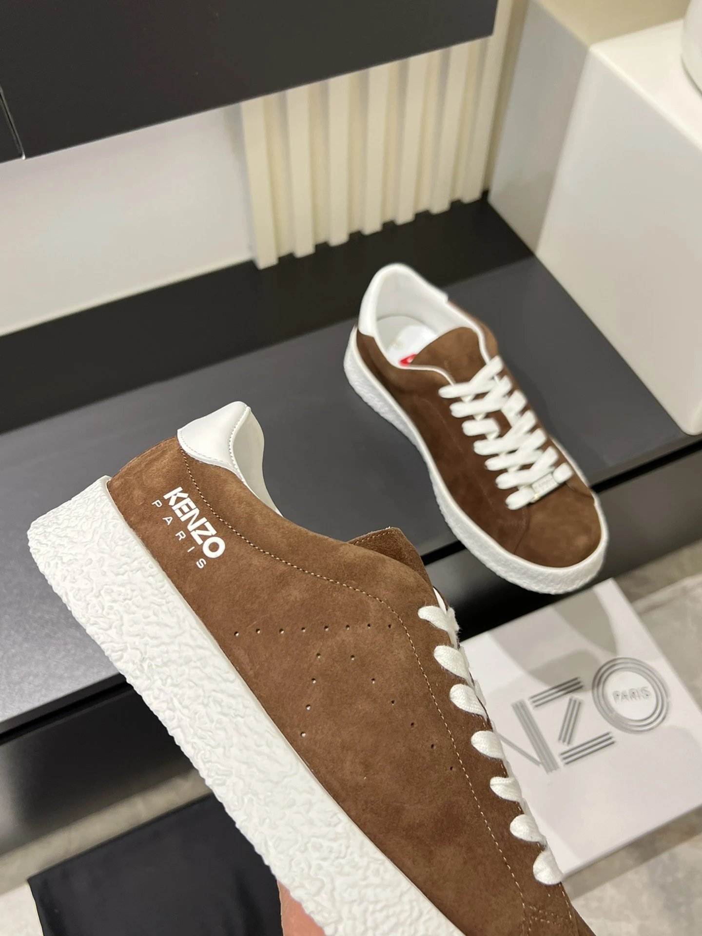 Kenzo Suede Sneakers Brown White - Gallery Image 8 - Detailed View