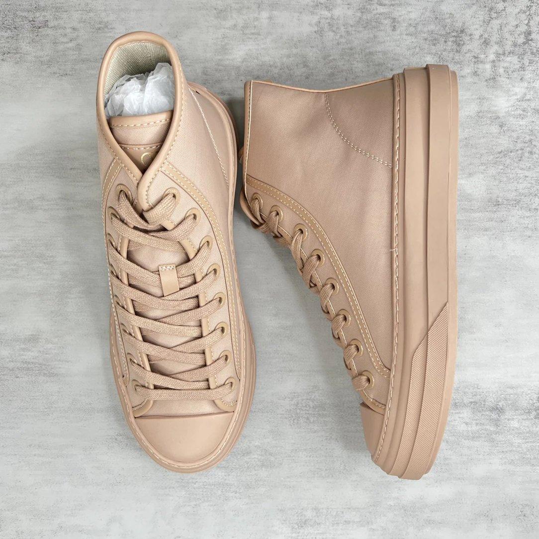 High Top Leather Sneakers Nude Beige - Gallery Image 3 - Detailed View