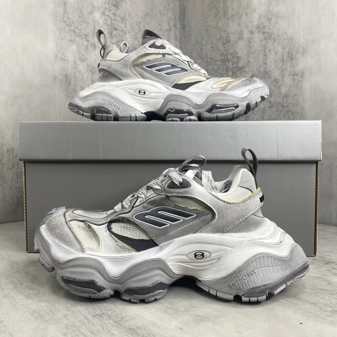 Chunky Retro Mesh Sneakers with Distressed Finish Silver - Gallery Image 9 - Detailed View