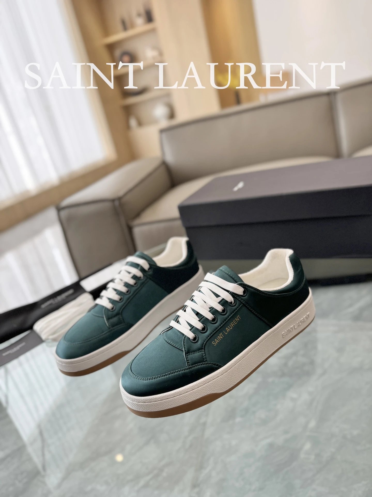 Saint Laurent Leather Sneakers Green - Gallery Image 2 - Detailed View