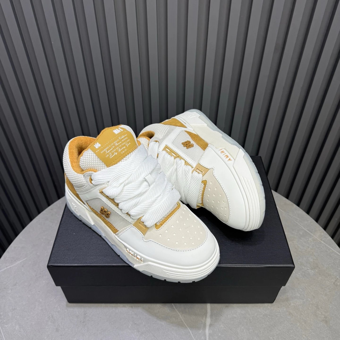 Low Top Leather Mesh Skate Sneakers Amber White - Gallery Image 5 - Detailed View
