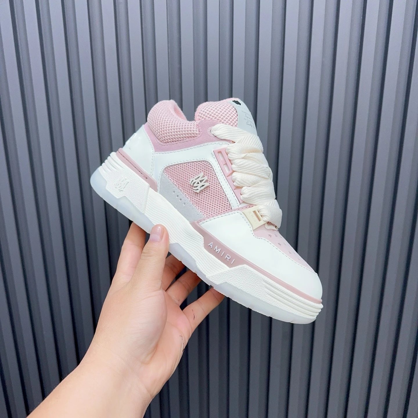 Unisex Leather Mesh Low Top Sneakers Blush Ivory - Gallery Image 3 - Detailed View