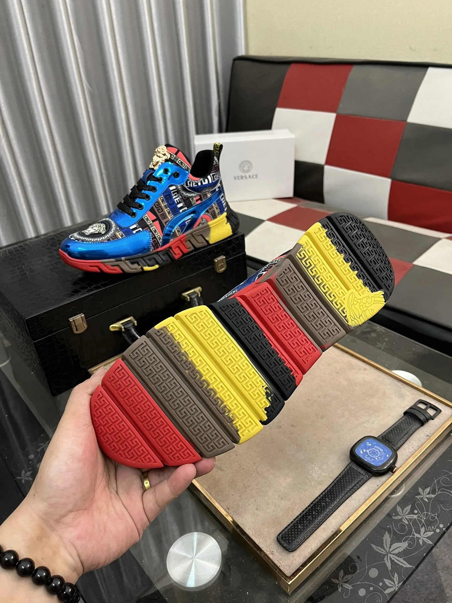 Luxury Leather Sneakers Multi-Color Blue - Gallery Image 9 - Detailed View