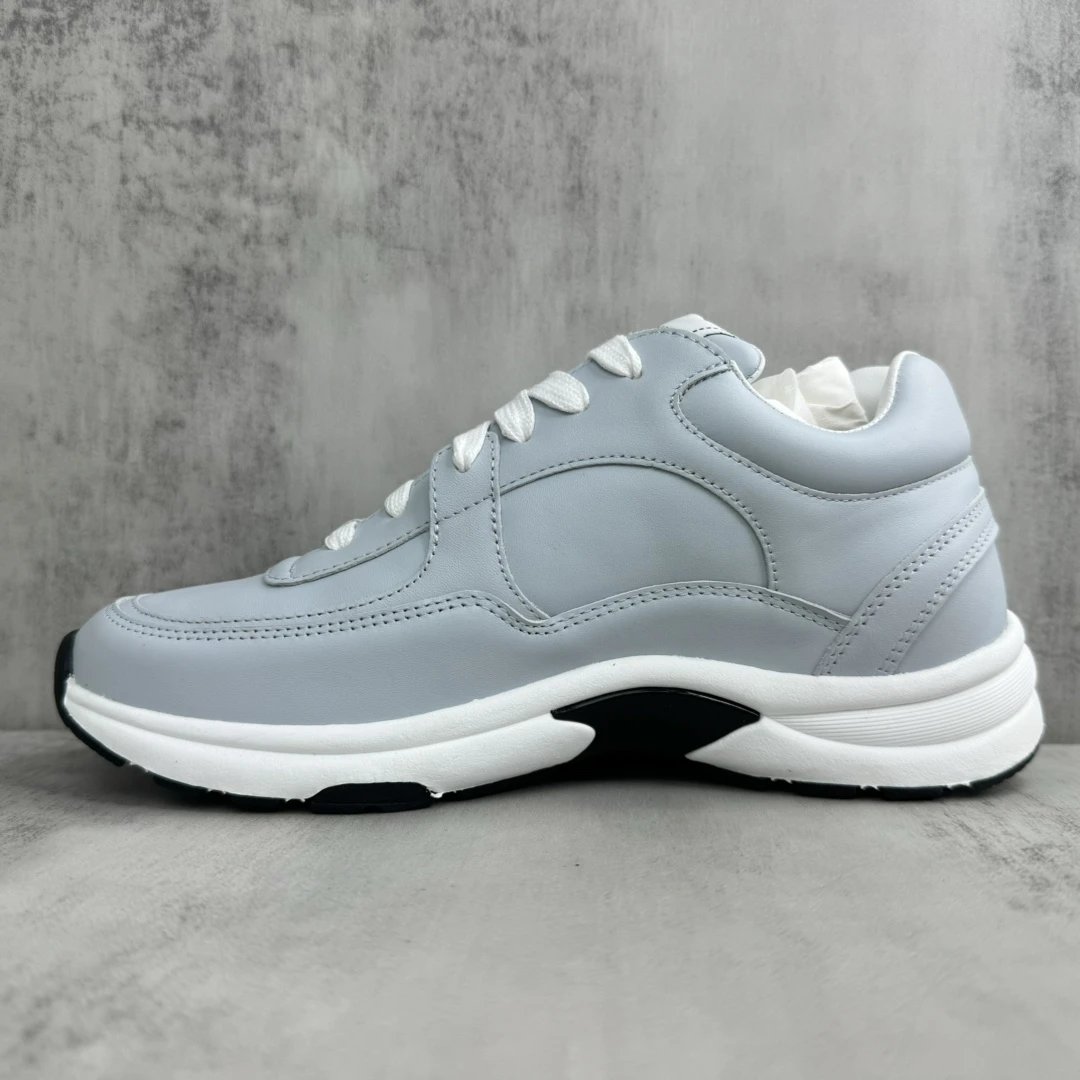 Luxury Leather Low Top Sneakers Women Panda Grey - Gallery Image 7 - Detailed View