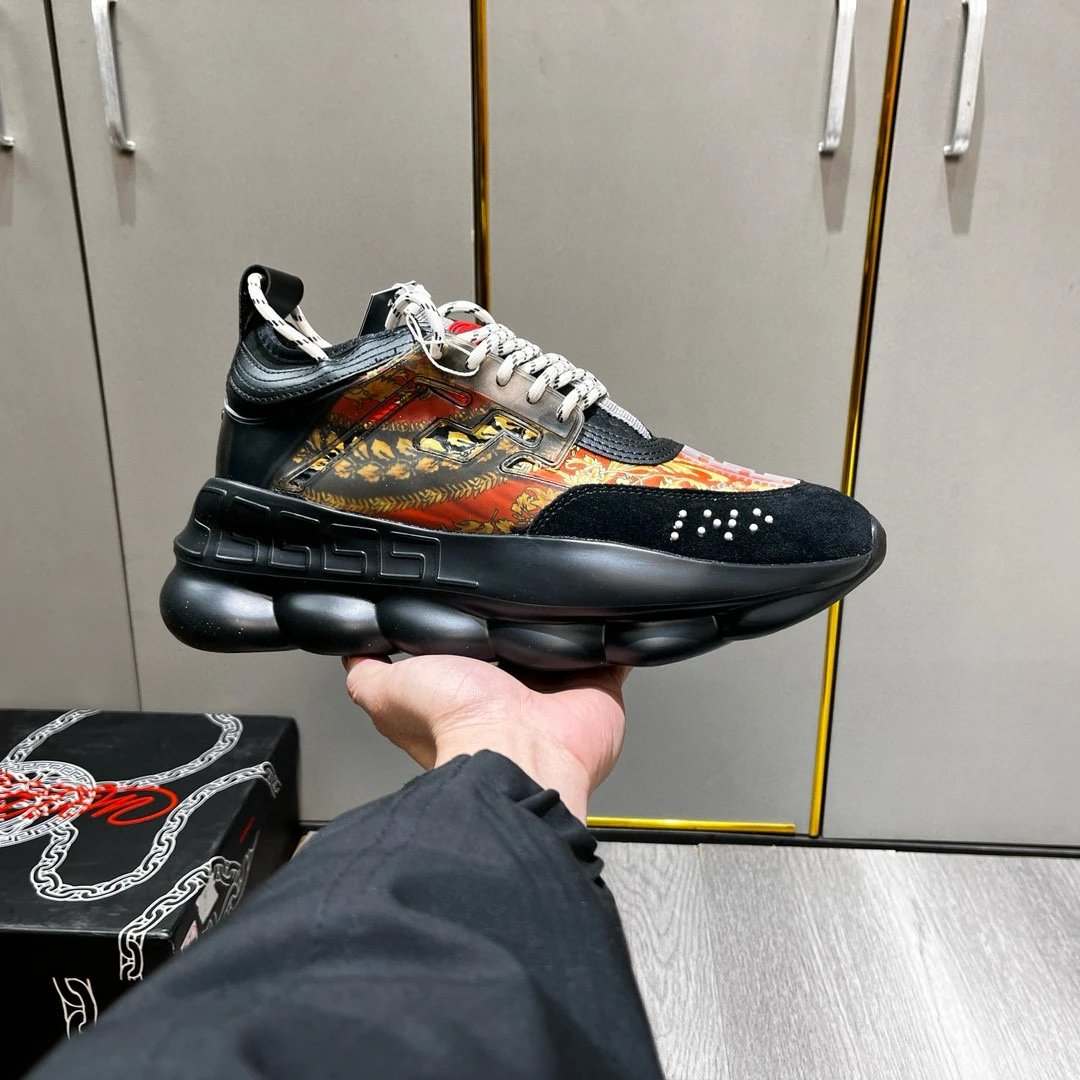 Baroque Leather Chain Sneakers Black Gold - Gallery Image 2 - Detailed View