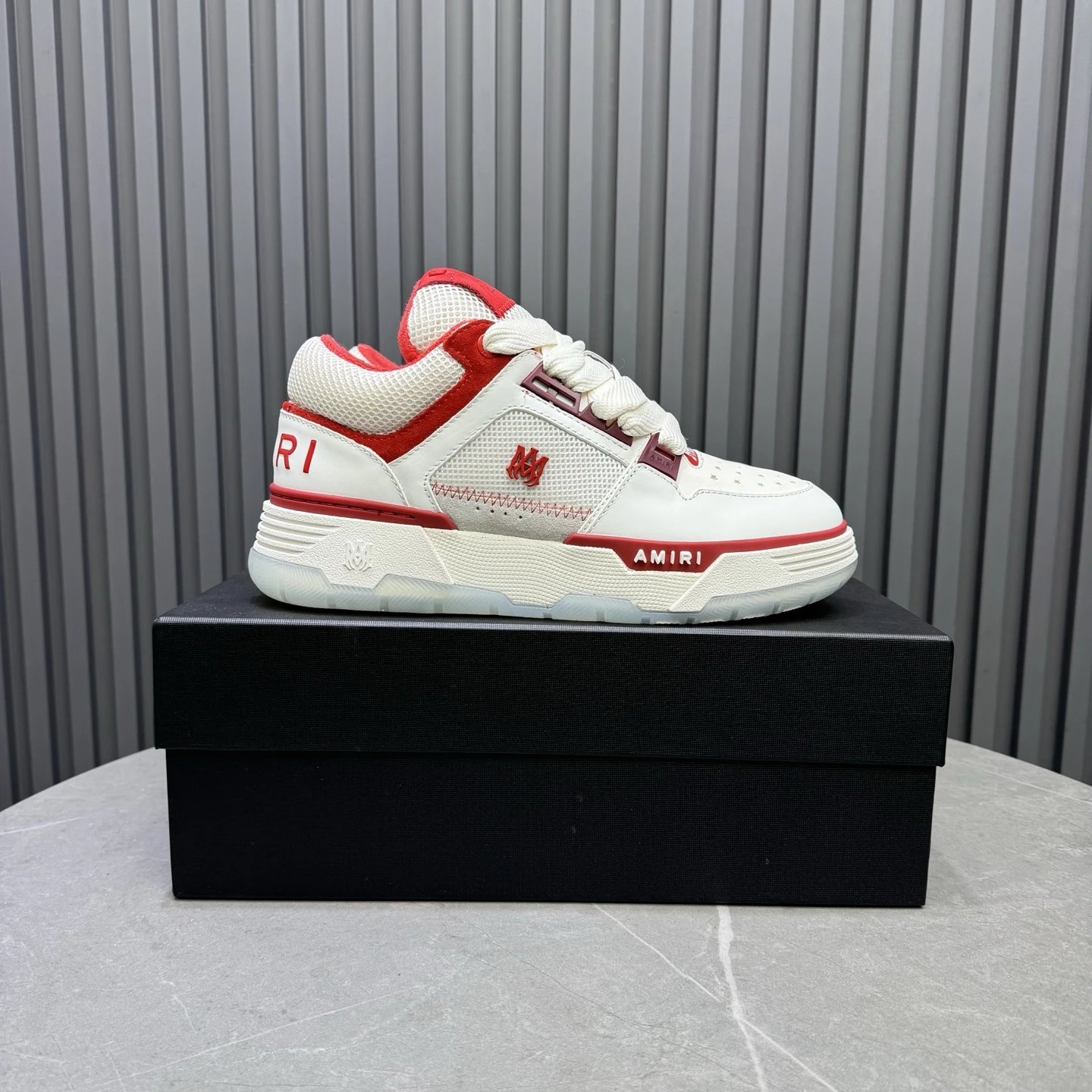 Low Top Leather Mesh Skate Sneakers Crimson White - Gallery Image 1 - Detailed View