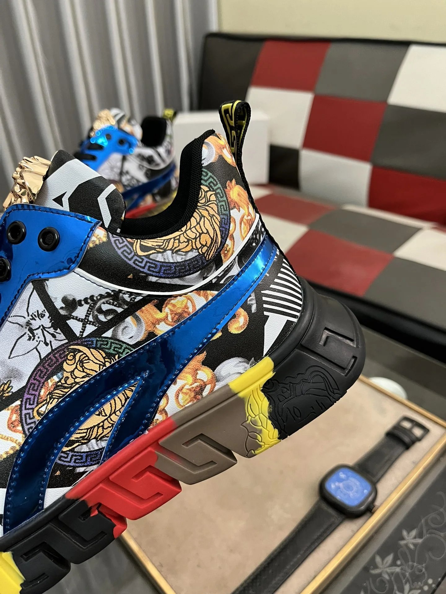 Luxury Leather Fashion Sneakers Multicolor Azure - Gallery Image 7 - Detailed View