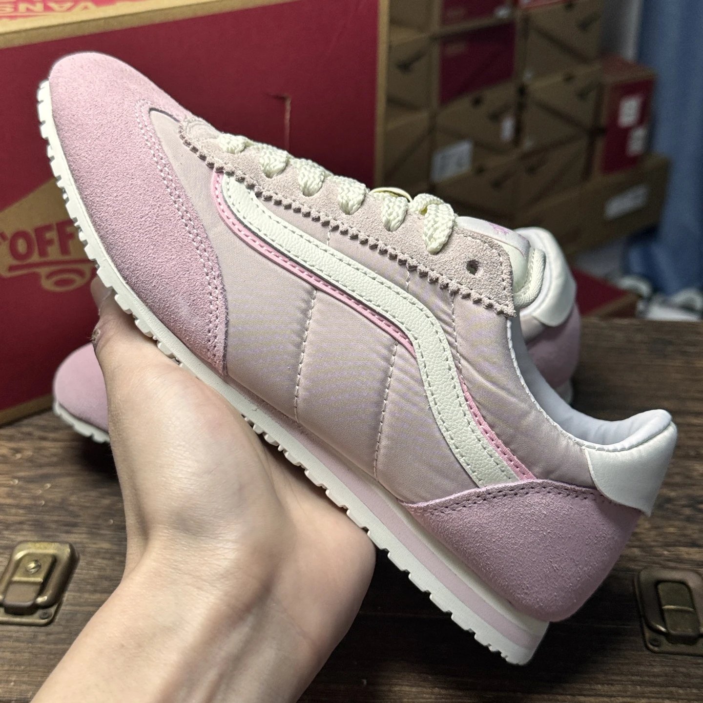 Retro Suede Nylon Low Sneakers Blush Pink - Gallery Image 7 - Detailed View