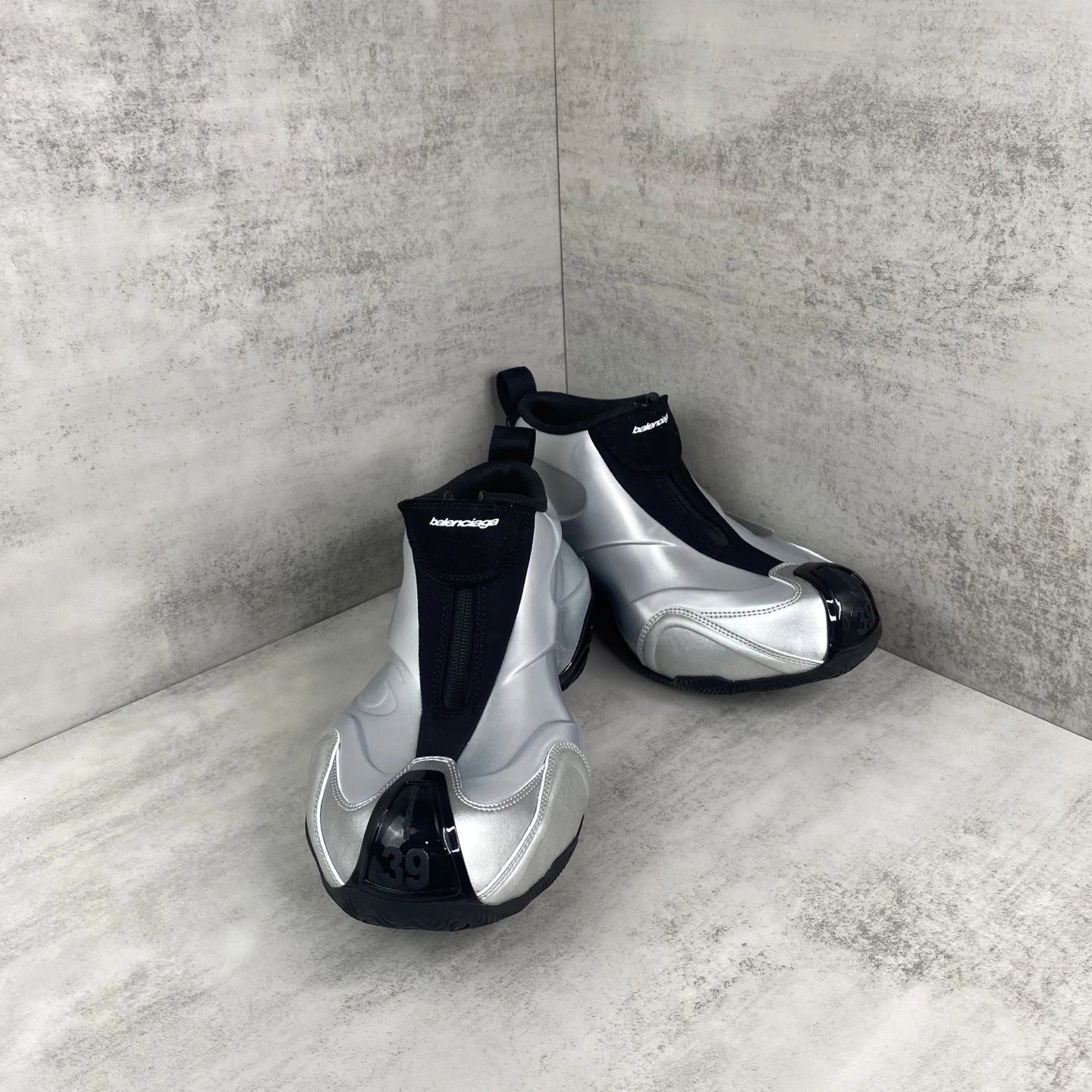 Futuristic Zip Up Basketball Sneakers Metallic Silver - Gallery Image 2 - Detailed View