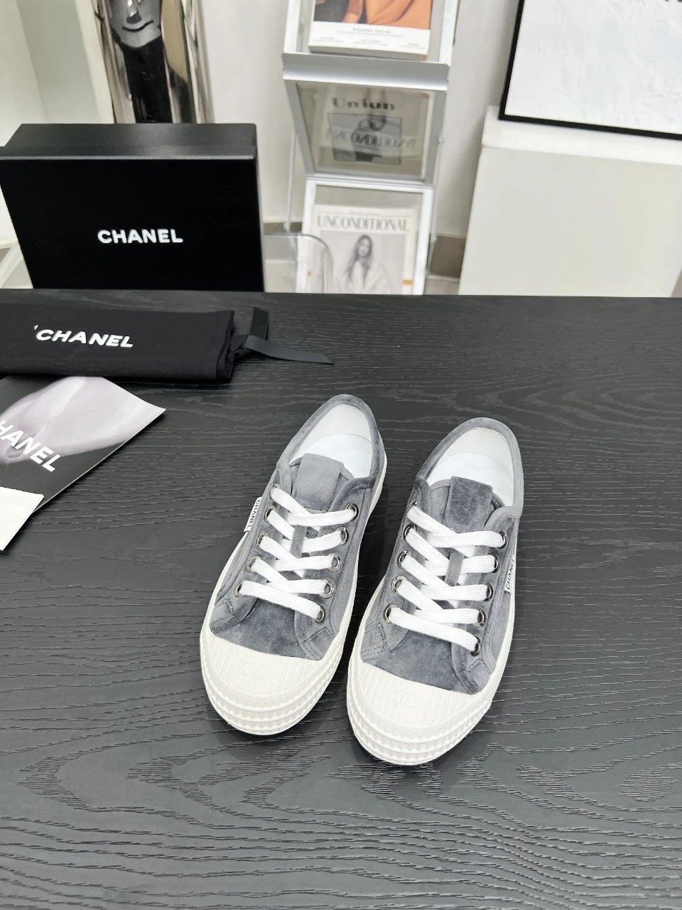 Chanel Vintage Velvet Sneakers Grey - Gallery Image 3 - Detailed View