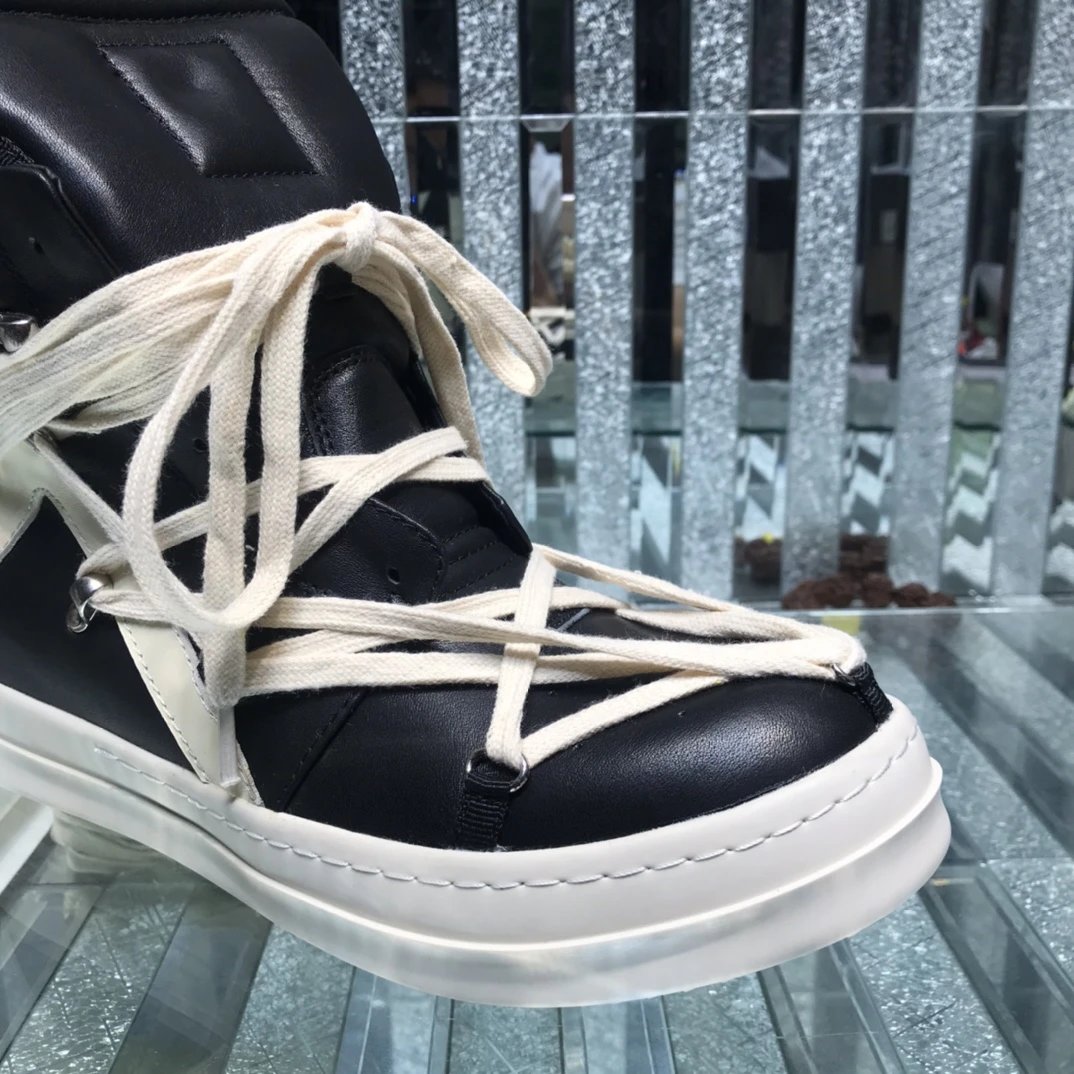 Rick Owens Geobasket Pentangle Sneakers Black White - Gallery Image 4 - Detailed View
