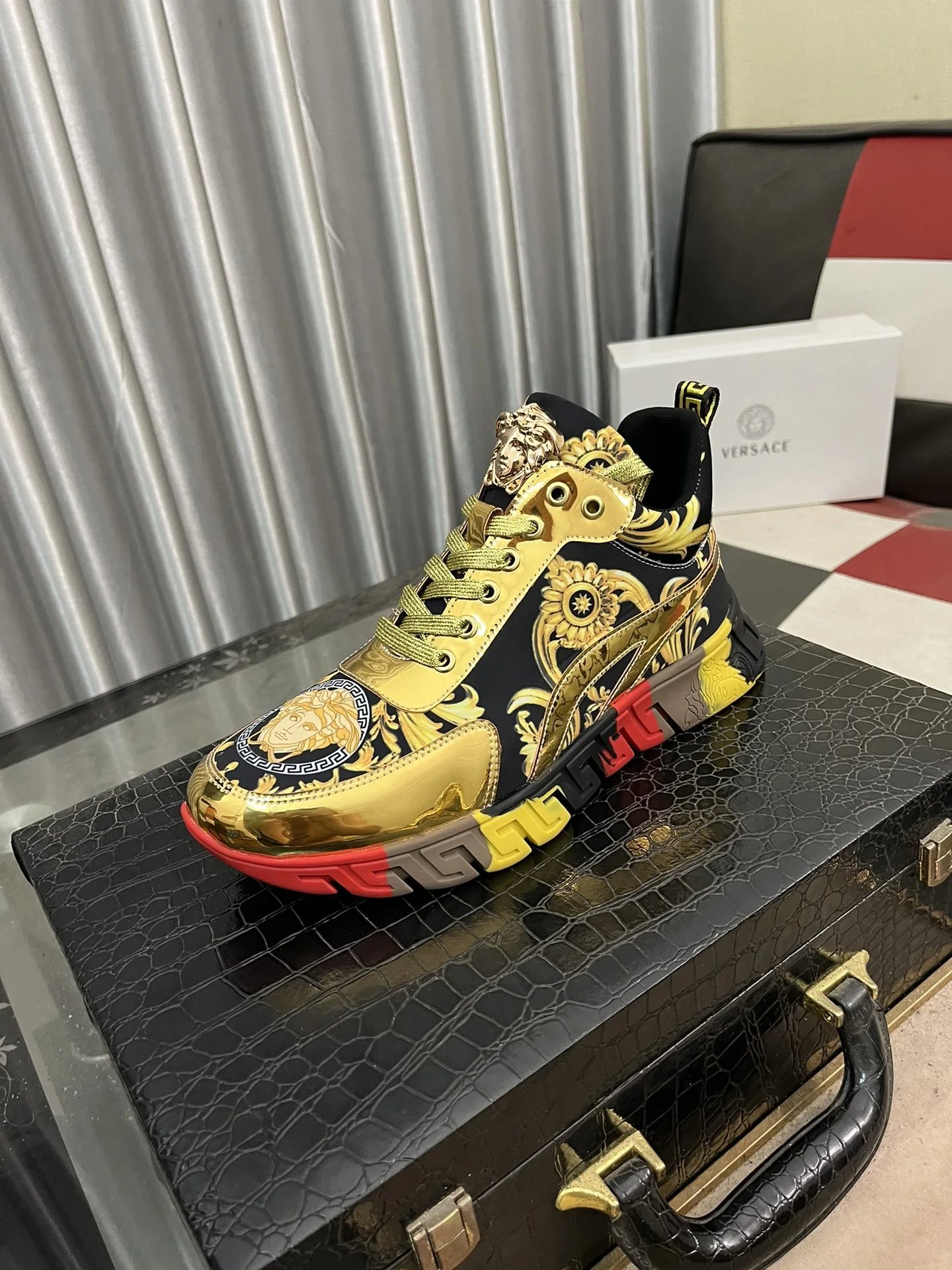 Luxury Leather Fashion Sneakers Baroque Gold - Gallery Image 1 - Detailed View