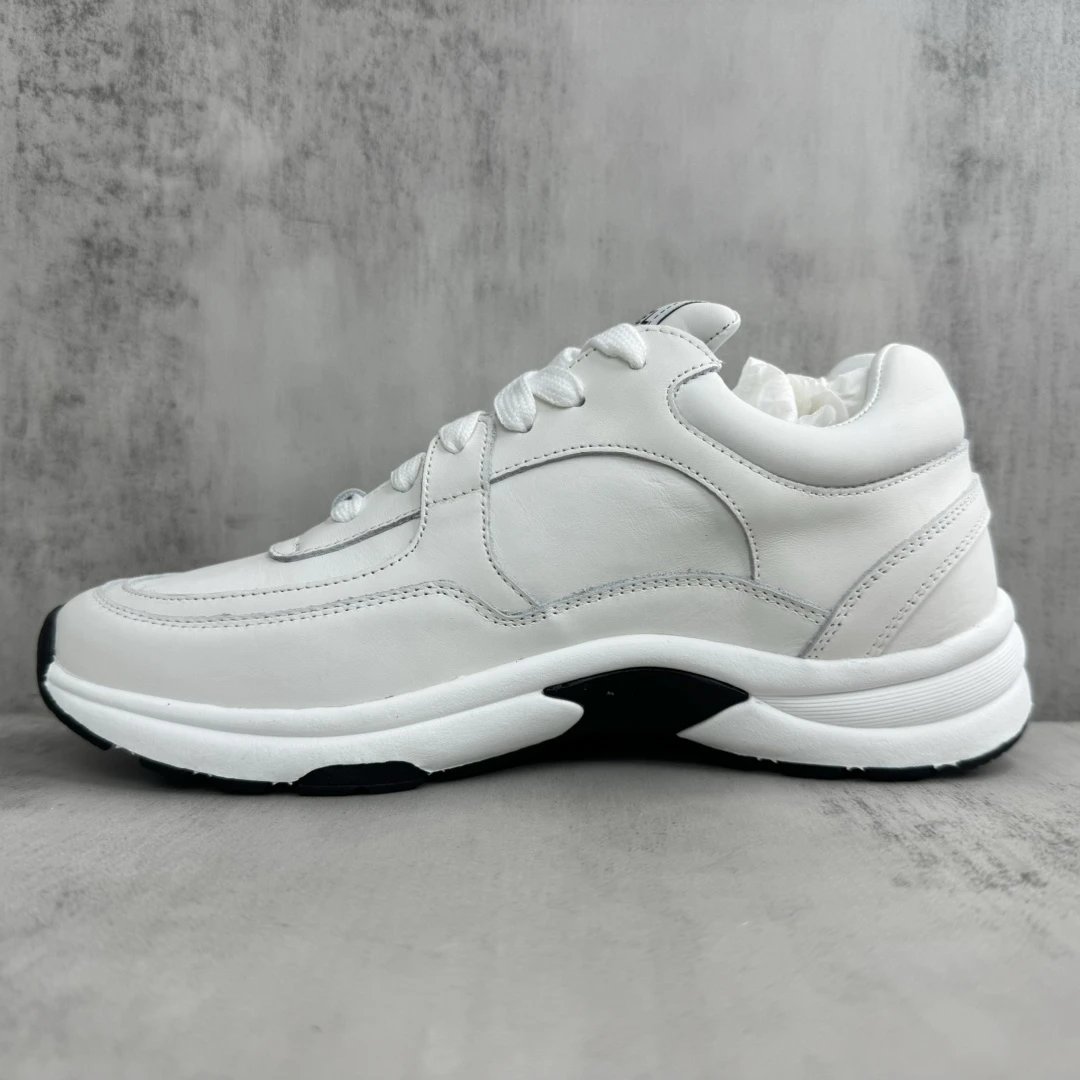 Luxury Leather Sneakers Panda Style with TPU Sole in Ivory White - Gallery Image 7 - Detailed View