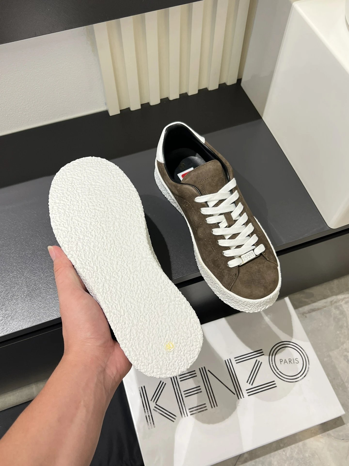 Kenzo Suede Brown Sneakers White Accent - Gallery Image 7 - Detailed View