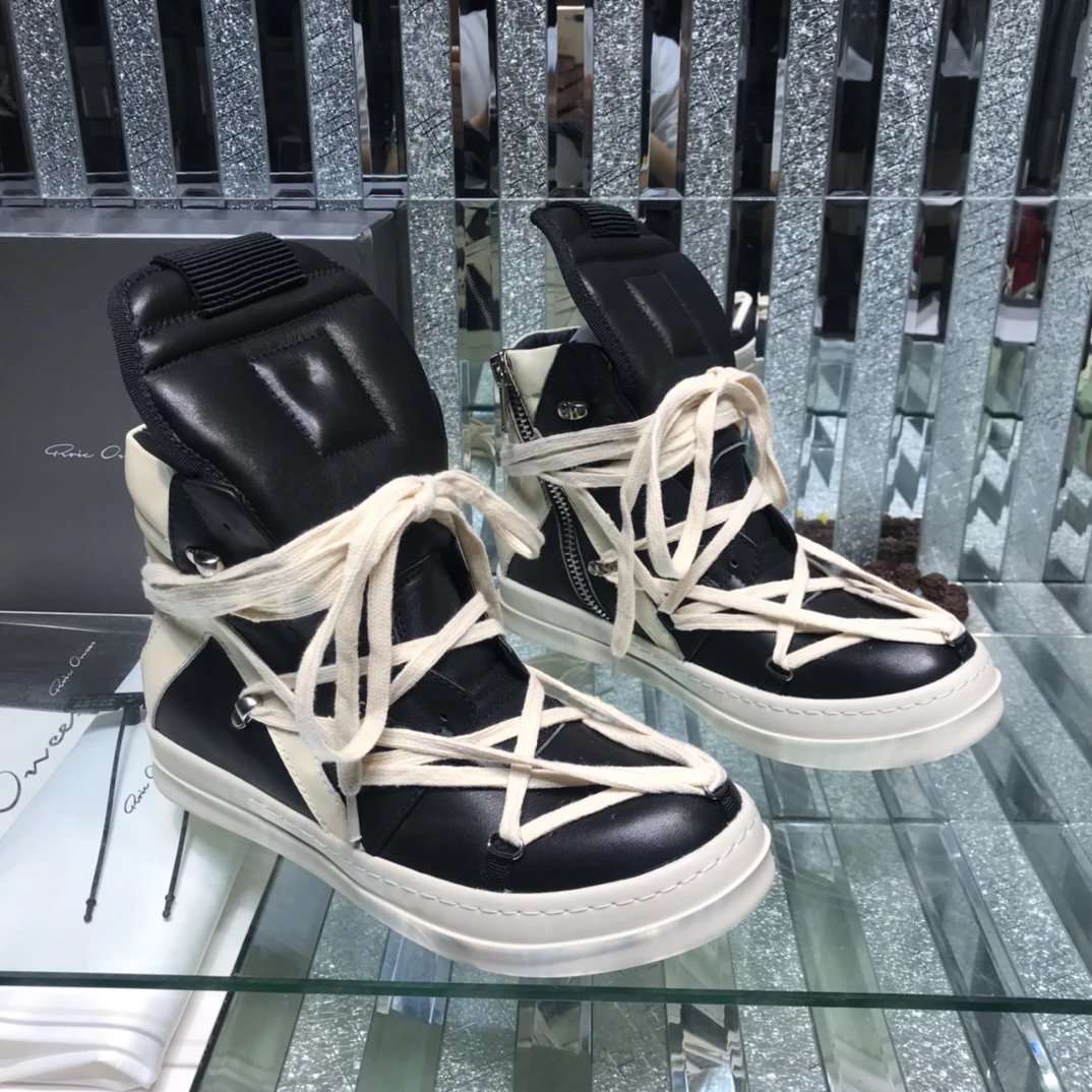 Rick Owens Geobasket Pentangle Sneakers Black White - Gallery Image 3 - Detailed View