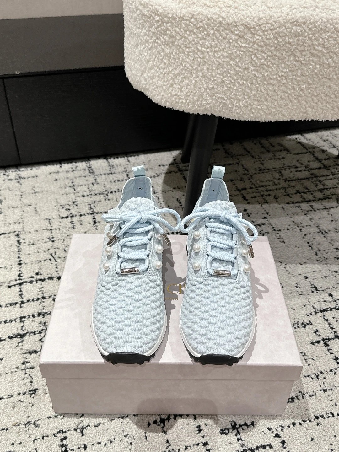 Jimmy Choo Knit Pearl Sneakers Blue - Gallery Image 2 - Detailed View