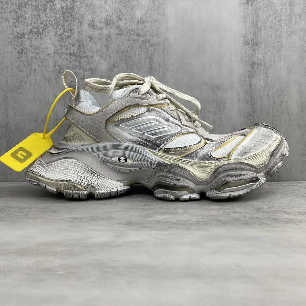 Chunky Retro Mesh Running Sneakers Silver White - Gallery Image 6 - Detailed View