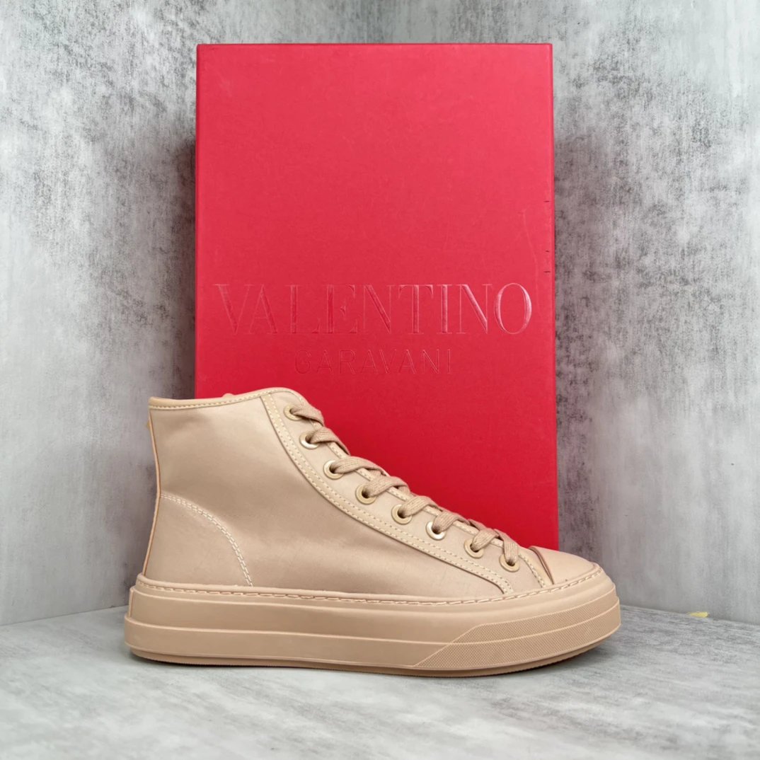 High Top Leather Sneakers Nude Beige - Gallery Image 1 - Detailed View